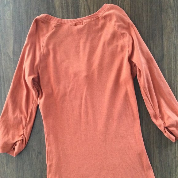 Vibrant Orange V-Neck 3/4 Sleeve T-Shirt - Picture 4 of 5